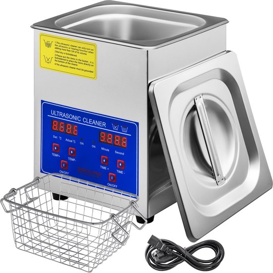 VEVOR Ultrasone reiniger, 3 liter, ultrasoon reinigingsapparaat, ultrasone reiniger met verwarming, digitale timer voor glazen, sieraden, valse tanden, munten