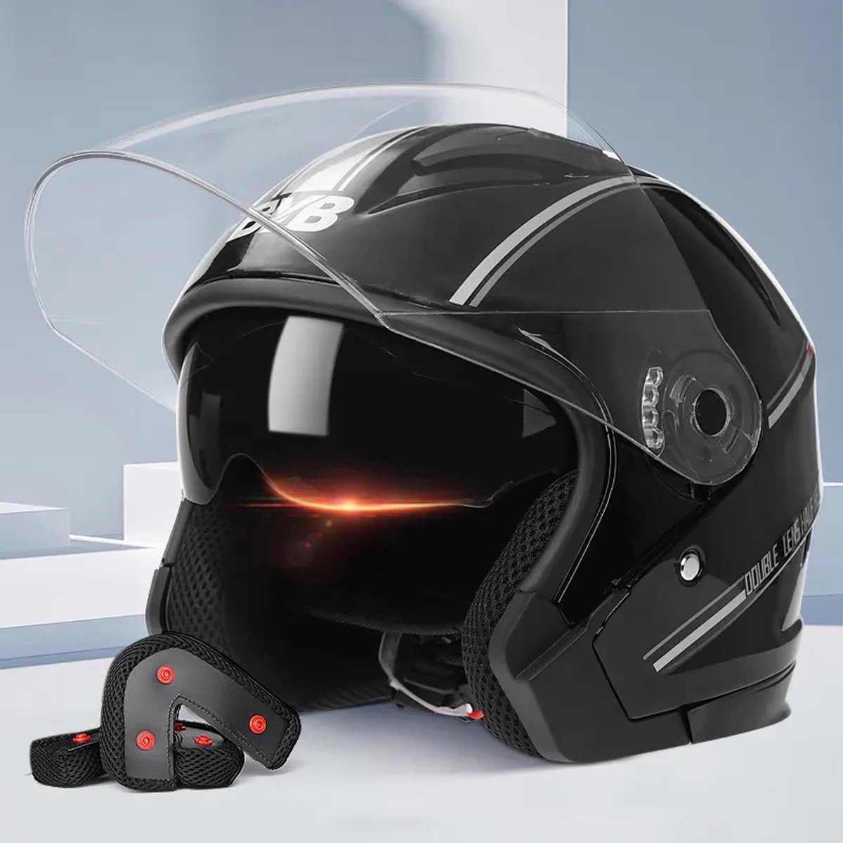 Scooterhelm Zwart Scooter Helm Jethelm Hoofd Omtrek 56/62 CM