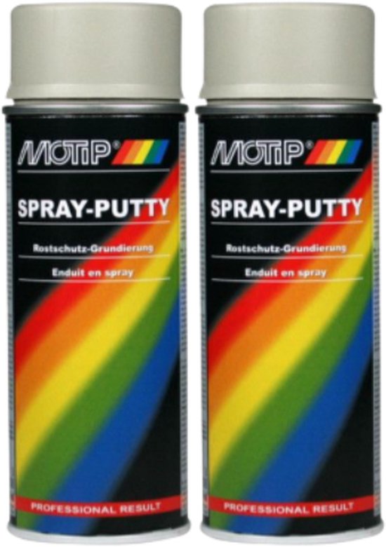 Motip spuitplamuur - 2 stuks - spray putty - sneldrogend - voor hout, metaal en aluminium - 400 ml
