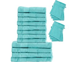 LOTUS Set 4x Badhanddoeken 70x140 + 8x Handdoeken 50x100 + 8x Washandjes - Cool Blue