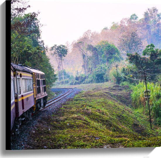 WallClassics - Toile - Train thaïlandais à travers la réserve naturelle verte en Thaïlande - 60x60 cm Photo sur toile (Décoration murale sur toile)