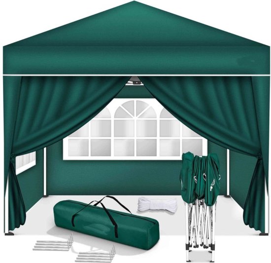WOLTU Partytent met 4 zandzakken, tuinpaviljoen met 4 zijwanden, pop-up paviljoen met halfcirkeldak, vouwtent voor buitenmarkt, zonneschermtent, 3 x 3 m, blauw