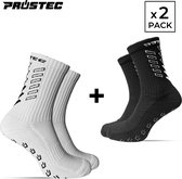 Prostec® Gripsokken - Gripsokken Voetbal - Duo Pack - Wit + Zwart - Grip Socks - One Size - Anti Slip