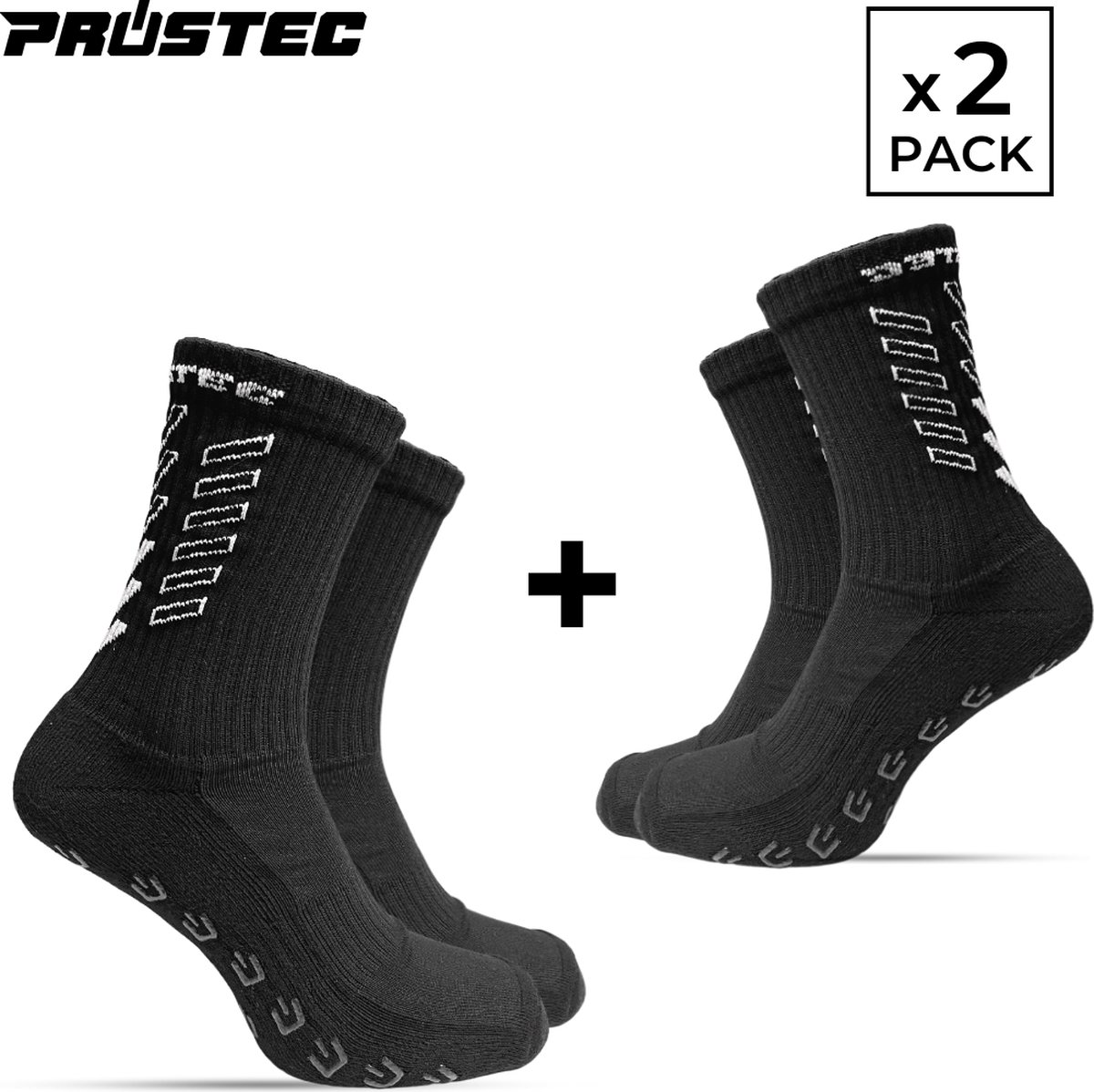 Prostec® Gripsokken - Gripsokken Voetbal - Duo Pack - Zwart - Grip Socks - One Size - Anti Slip
