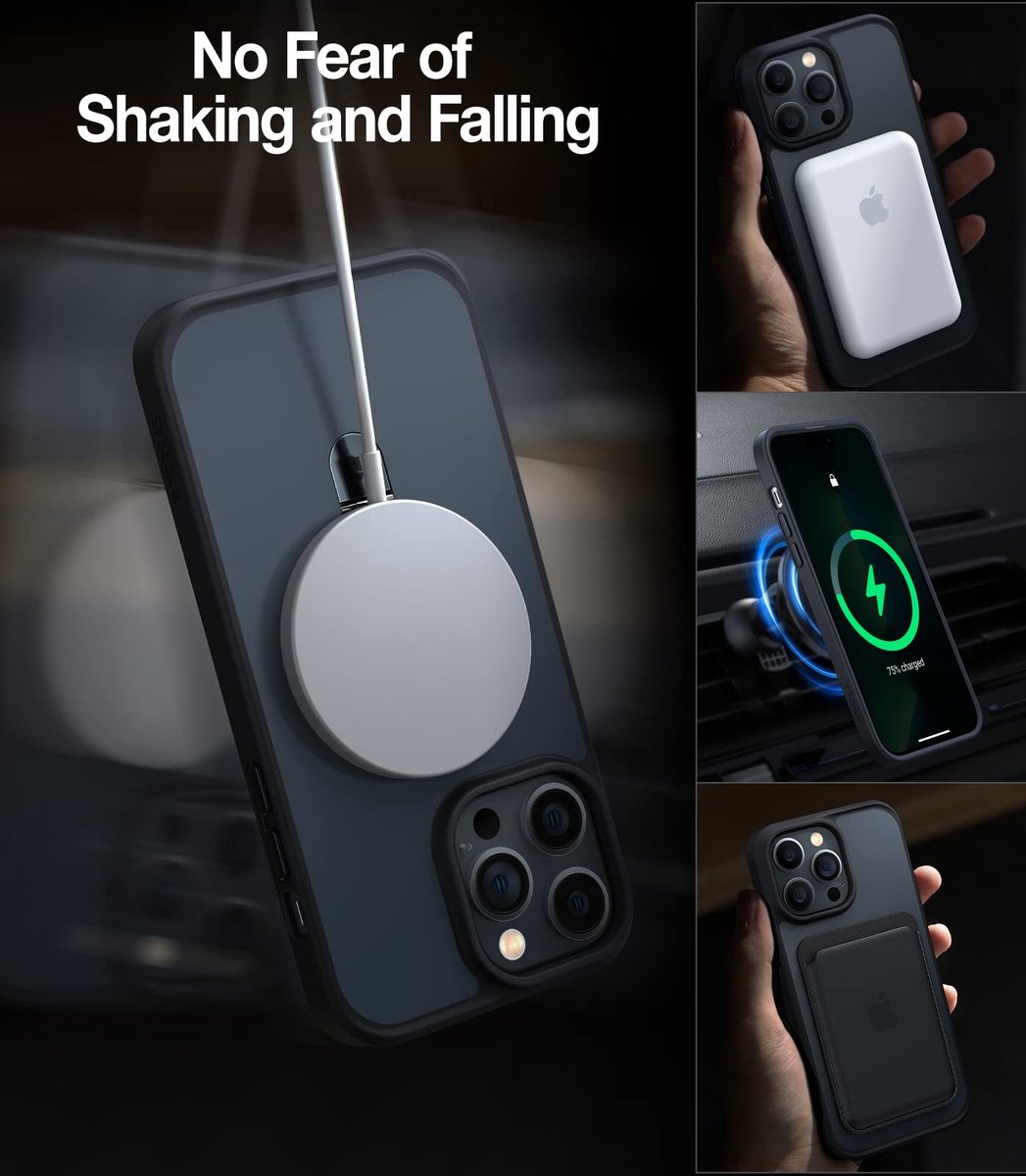 Coque portefeuille pour iPhone 14 Pro Max - Effet cuir noir - Fermeture magnétique - Support horizontal - Téléphonie