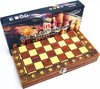 Afbeelding van het spelletje xxl Schaak dammen backgammon 3 in 1 opvouwbare bordspel magnetische 44cm breed schaakbord met schaakstukken reisspel houten schaakspel