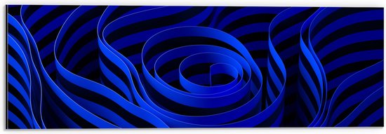 Dibond - Willekeurige Abstracte Blauwe en Zwarte Strepen - 60x20 cm Foto op Aluminium (Wanddecoratie van metaal)