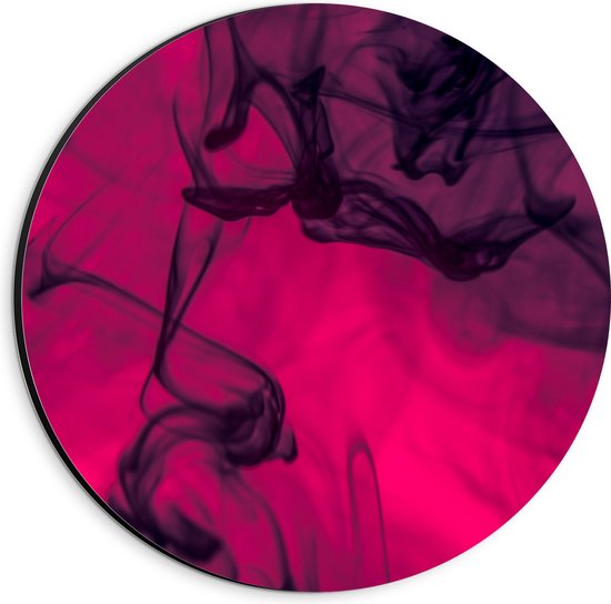 Dibond Muurcirkel - Zwart met Roze Rook - 20x20 cm Foto op Aluminium Muurcirkel (met ophangsysteem)