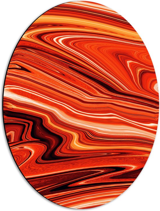 Dibond Ovaal - Verfmix in Oranje Tinten - 42x56 cm Foto op Ovaal (Met Ophangsysteem)