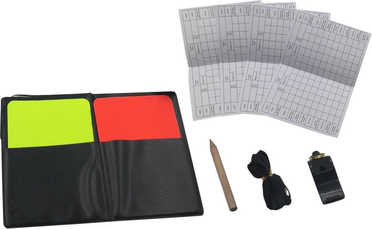 K&R Ventures® Scheidsrechter Set – Gele & Rode Kaarten met Fluit, Scoreblaadjes en Potlood – Complete Voetbal Scheidsrechter Kaartenset – Inclusief Opbergmapje – Sport Accessoire