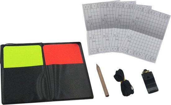 Set d'arbitre de Voetbal - dossier carton jaune et rouge - feuilles de score au coup de sifflet - crayon