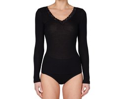 Dames wollen shirt lange mouw V-hals - Warm Merino wollen thermo ondergoed vrouwen - 40 - Zwart