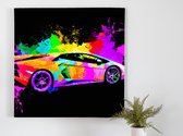 Lamborghini kleurexplosie kunst - 80x80 centimeter op Canvas | Foto op Canvas - wanddecoratie