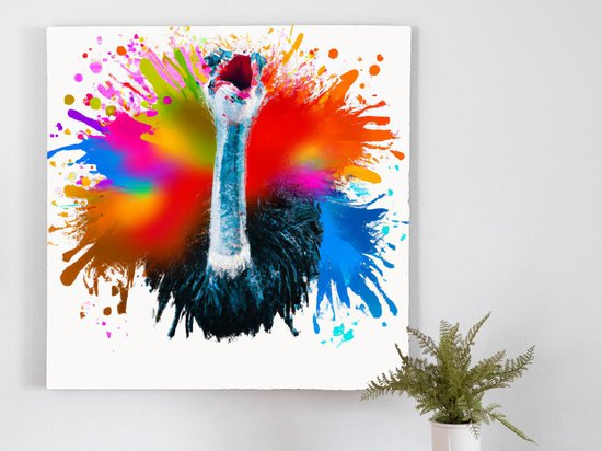 Fiery ostrich | Fiery Ostrich | Kunst - 60x60 centimeter op Canvas | Foto op Canvas