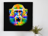 Monkey Color Explosion Art kunst - 100x100 centimeter op Canvas | Foto op Canvas - wanddecoratie
