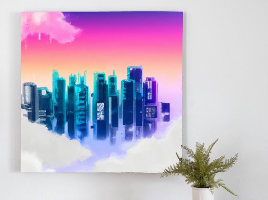 Cloud Nine Metropolis: A Futuristic City Amidst the Clouds kunst - 100x100 centimeter op Canvas | Foto op Canvas - wanddecoratie