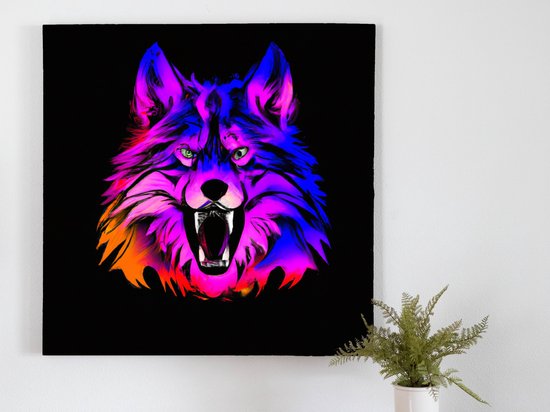 Wolf face | Wolf face | Kunst - 60x60 centimeter op Canvas | Foto op Canvas - wanddecoratie schilderij