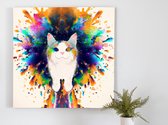 Vibrant Feline Burst kunst - 100x100 centimeter op Canvas | Foto op Canvas - wanddecoratie