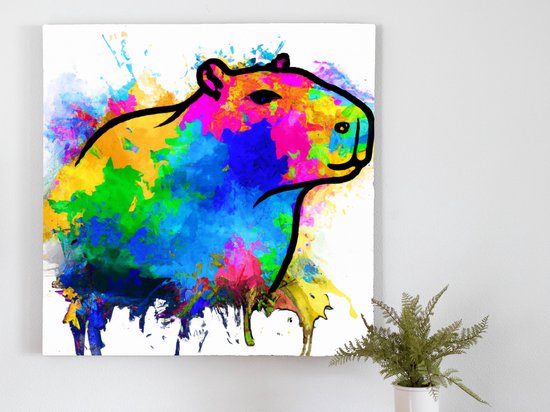 Vibrant capybara splatter | Vibrant Capybara Splatter | Kunst - 60x60 centimeter op Canvas | Foto op Canvas