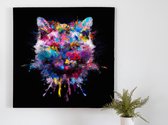 Rainbow Feline Frenzy kunst - 100x100 centimeter op Canvas | Foto op Canvas - wanddecoratie