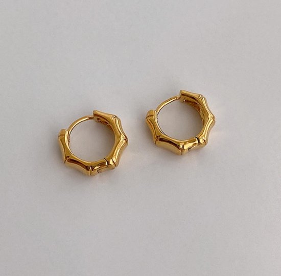 Oorringen Bamboo - NotsoSupermom - kleine Oorringen - Earparty - 18k goud