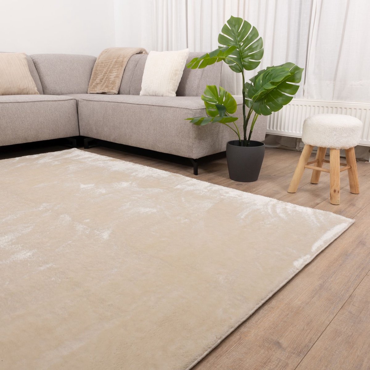 Crème Tapijt Wasbaar Laagpolig Vloerkleed met Anti Slip Koho Soft Comfort Wasbaar op 30° - 120x170cm- Modern - Woonkamer - Salon - Slaapkamer - Eetkamer