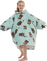 Fleece kinder poncho - plaid met mouwen en capuchon voor kinderen - oversized hoodie kind - fleece deken met mouwen – hoodie plaid voor kinderen - hoodie blanket - TV deken – zacht & warm - beren - 134 t/m 164 (ca. 8-14 jaar) - Badrock