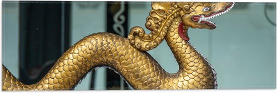 Vlag - Traditionele Chinese Gouden Draak op Rand van Balkon - 60x20 cm Foto op Polyester Vlag