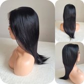 Braziliaanse Remy pruik 14 inch - real human hair - natuurlijk zwart steil haren - Braziliaanse pruiken -menselijke haren - real human hair- 4x4 lace closure wig.