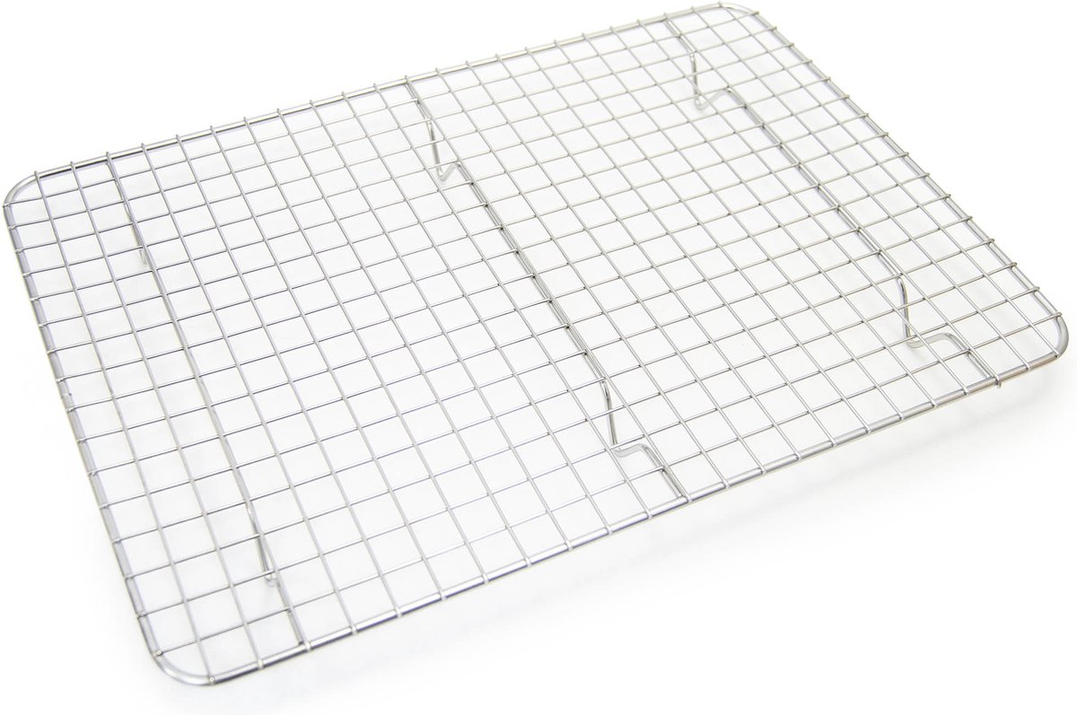Meyerhoff RVS Afkoelrek / Taartrooster – 37,5 x 25,5 cm – Zilverkleurig Rechthoekig Rooster – Voor Cake, Koekjes & Gebak – Duurzaam & Ruimtebesparend