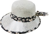Chapeau d'été pour femme Audrey - Wit avec ruban bleu foncé - Taille 56 - Chapeau de vacances