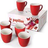 6 x 350 ml aardewerk koffiemokken/beker set (rood-wit)