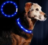 Collier LED - Chiens - Collier bleu - 50 cm - Collier lumineux pour chien - Trois positions - Résistant aux éclaboussures - Rechargeable par USB - Réglable - Blauw