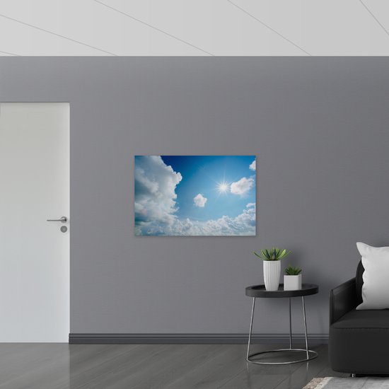 Hout - Felle Zon door Sluierbewolking - 105x70 cm - 9 mm dik - Foto op Hout (Met Ophangsysteem)