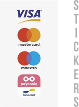 Stickers | 10 x 20 cm | Betaalmogelijkheden | Visa/ Mastercard/ Maestro/ Bancontact/ PayConiq | 3 stuks | Betalen | Retail | Raamsticker | Elektronisch betalen | Winkel | Pinnen | Betaalopties | Kredietkaart | Creditcard | Debetkaart