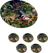 Onderzetters voor glazen - Rond - Jungle dieren - Natuur - Jongens - Meisjes - Flamingo - Zebra - 10x10 cm - Glasonderzetters - 6 stuks