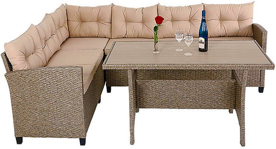 Casaria Loungeset - 6 Personen Eettafel Polyrottan – Crème