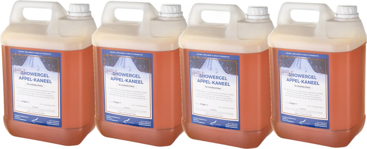 Goedkoopste Douchegel Appel-Kaneel 5 liter - set van 4 stuks - Showergel - Navulling