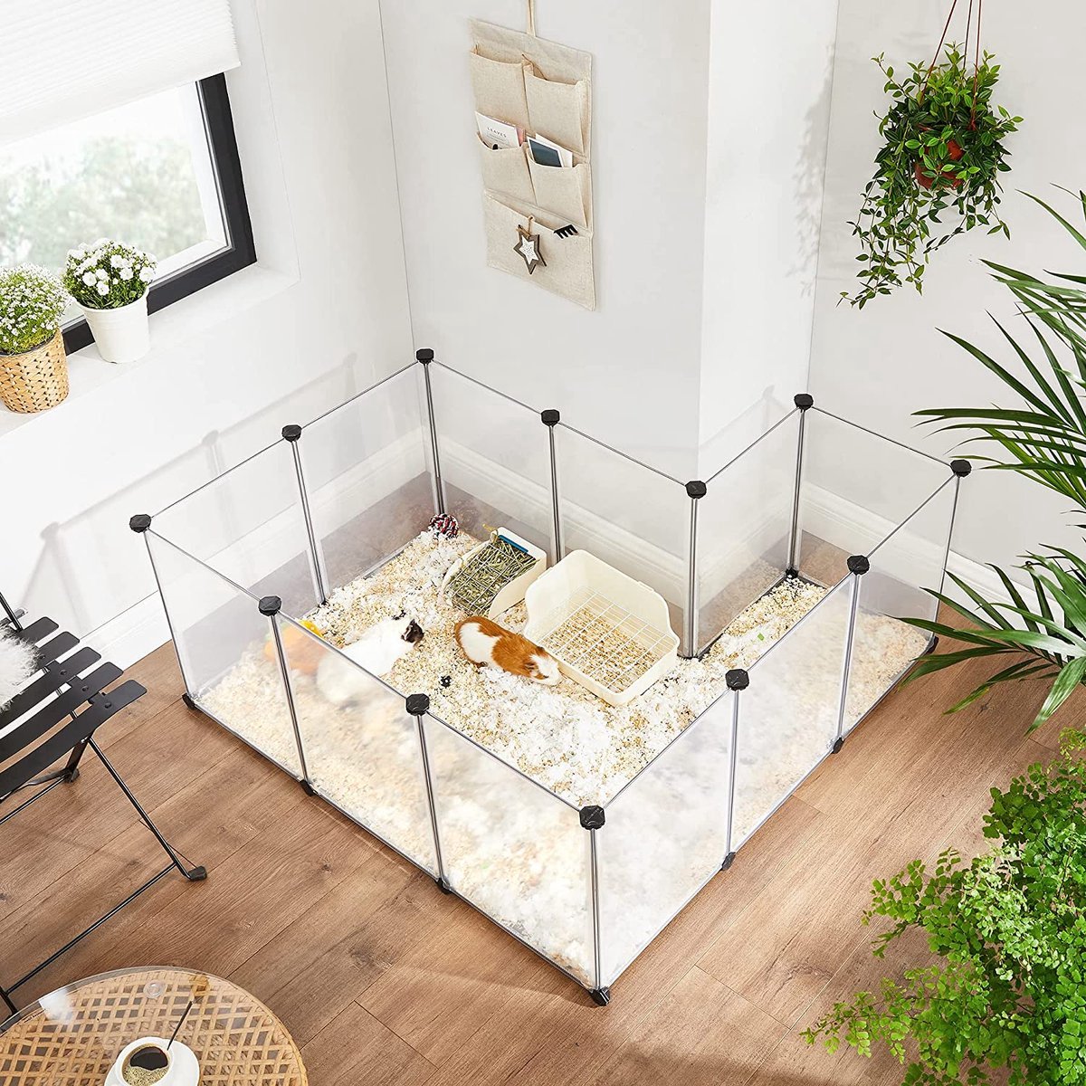 Hoppa! Huisdier ren / speelbox met bodem, 20 panelen, DIY behuizing, hek, kooi voor kleine dieren, cavia's, hamsters, konijntjes, huisdier ren, wit thumbnail 5
