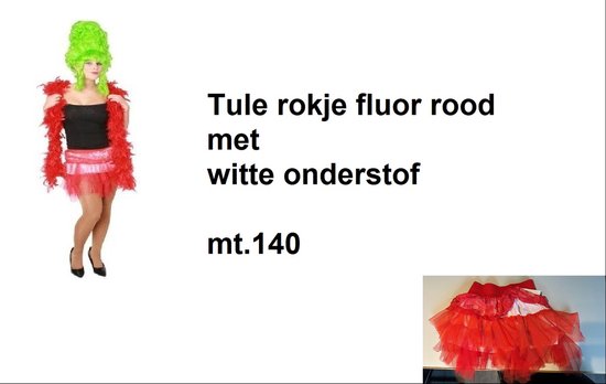 Tule rokje fluor rood mt.128/140 - Elastische taille band - Dans thema feest party fun verjaardag festival evenement