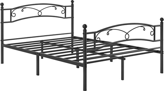Metalen Tweepersoonsbed - Tweepersoonsbedframe - voor Matras 140 cm x 190 cm - Gastenbed - voor volwassenen, tieners - Eenvoudig te monteren - Zwart