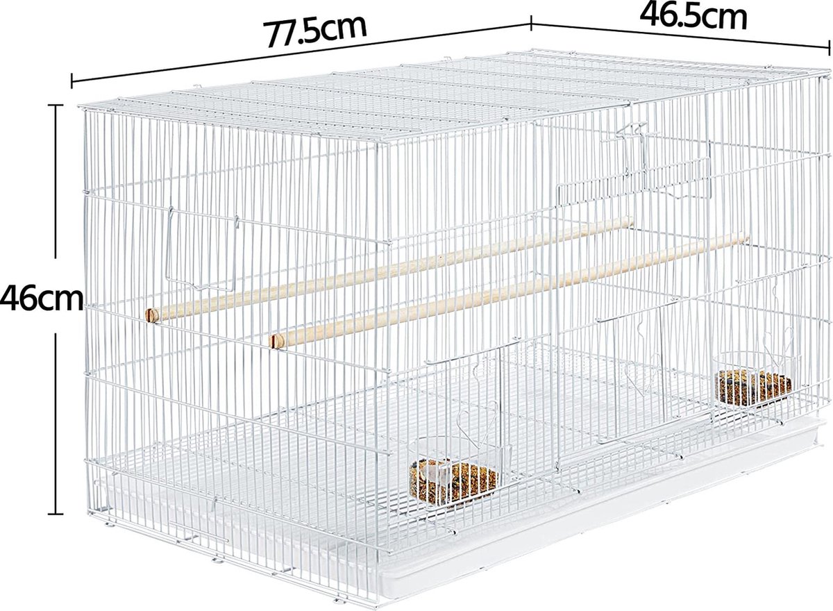 Papa Simba Vogelkooi, stapelbare vliegkooi, brede kooi met extra veel ruimte voor papegaaien, parkieten, wit, 76 x 45,5 x 45,5 cm HMTM-BC-10007-White thumbnail 4