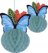 Cool 2 Party - Honeycombs - tropisch - vlinder - bloemen - bladeren - exotisch - groen - rood - blauw - 1x 30 cm 1x 20 cm - decoratiewaaier - papieren waaier - versiering - feest - BBQ - zomer - incl. paperclips