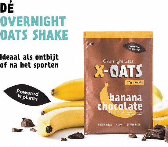 X-OATS Proteïne oats Ontbijtshake - Proteïneshake & Maaltijdshake - Vegan Glutenvrij Hoog in vezels - 20g Eiwit - 8-pack Banaan/Chocolade