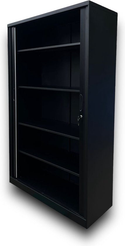 Nieuwe archiefkast/roldeurkast (staal) mat zwart (197x120X45) - Incl. slot - Ook leverbaar in de kleuren antraciet en wit! - grootste maat - 195x120x45 - jaloziedeur - schuifdeur - FERBOX - Kantoor & Design