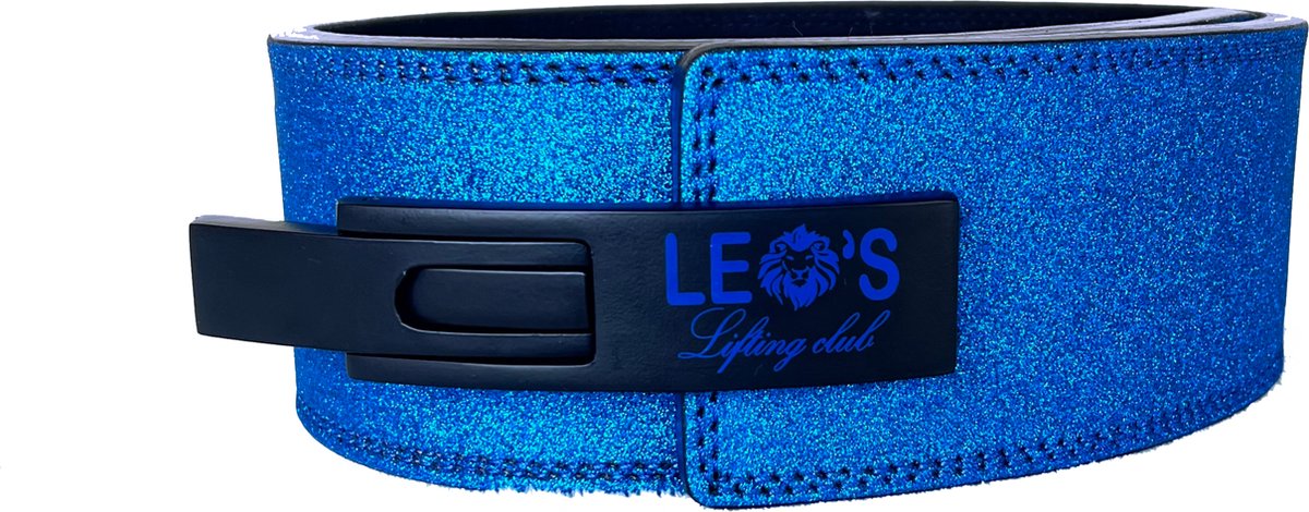 Leo's Lifting Club - Blue Sparkle Leverbelt - Glitter Blauwe belt met hendel - Tijdelijk met gratis verrassingscadeau! - Lifting Belt Woman - Buckle Belt - Gym - Sport - Sportschool gear - Powerlift Belt - Bodybuilding - Halterriem - Gewichthefriem