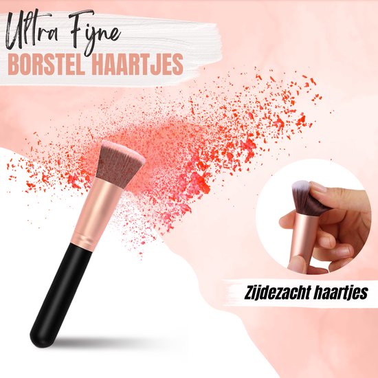 VAIVE make-upkwast met spattend roze poeder en een detail van de zachte haartjes.