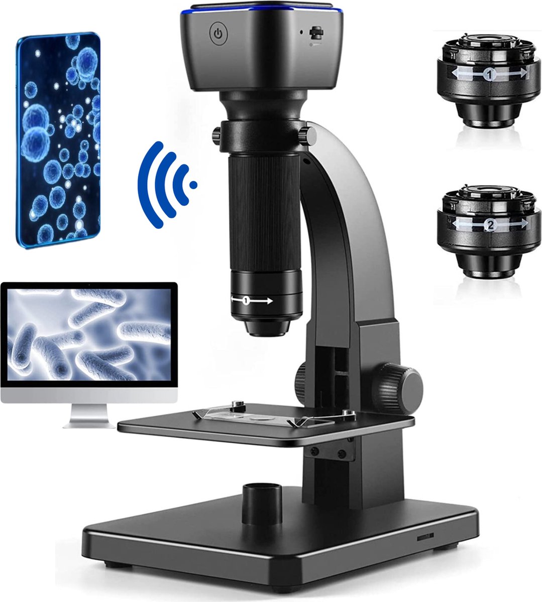 Zoomble® Digitale Microscoop met Camera - 2000x Zoom - Foto/Video - Wifi/USB connectie - 1800mAh Batterij - 11 LED Lampen