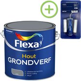 Flexa Grondverf - Hout - Grijs - 2,5 liter + Flexa Lakroller - 4 delig