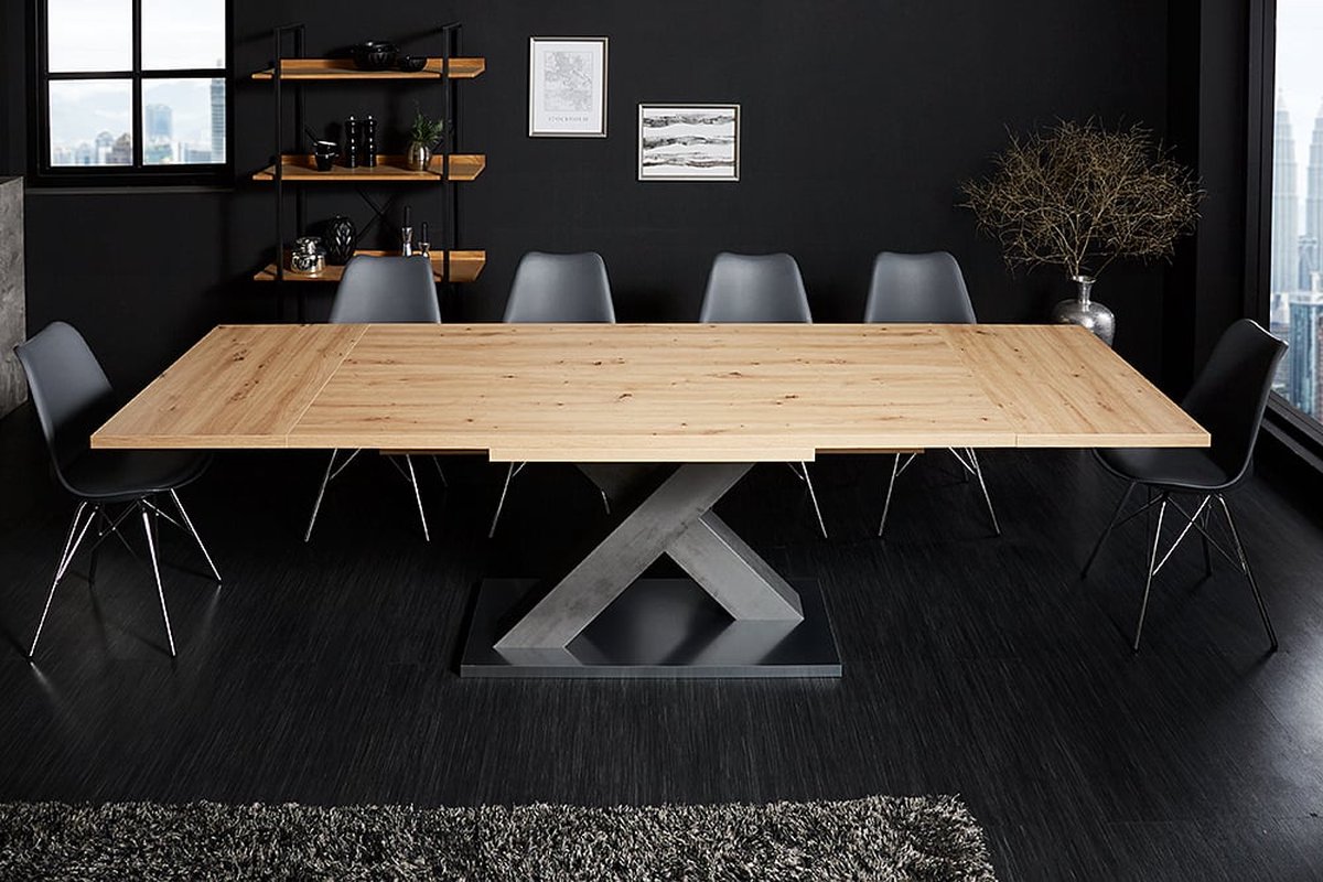 Uitschuifbare eettafel MONTREAL 180-280cm noest eiken met X-frame
